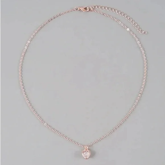⚠️Clearance Rose Gold Cubic Zirconia Heart Charm Necklace SS - Picture 2 of 4